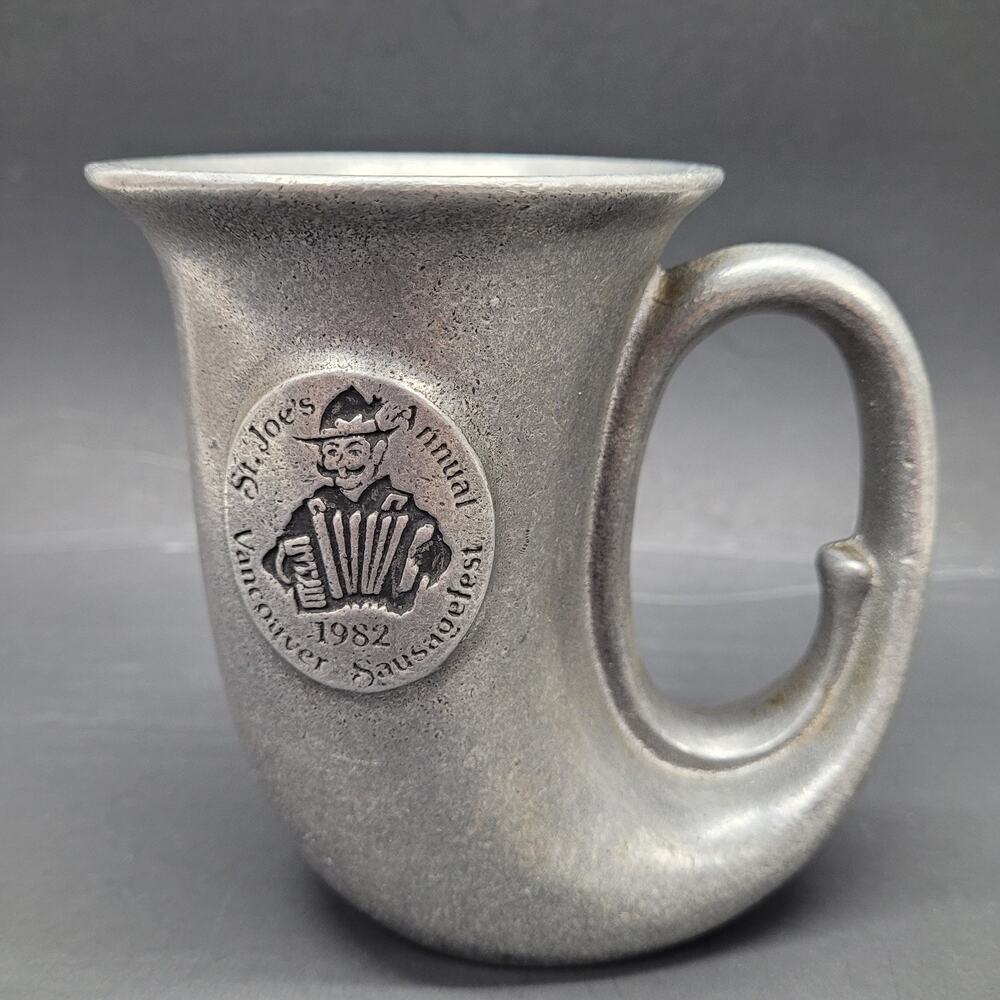 Vtg Carson Horn Shaped Pewter Mug Beer Stein St. Joes Vancouver Sausagefest 1982